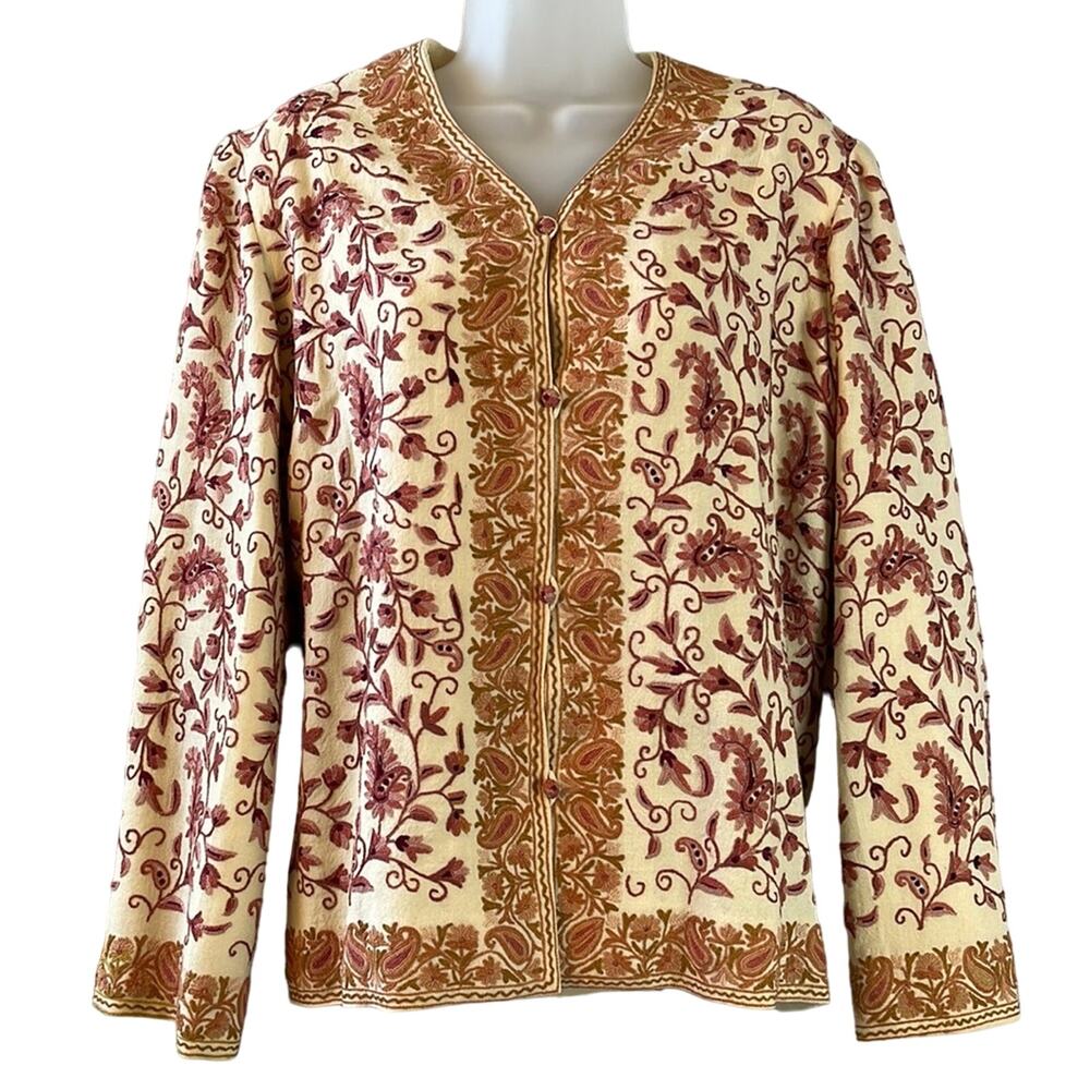 Vintage 1970’s Suffering Moses Hand Embroidered Wool Kashmir Jacket Size Large